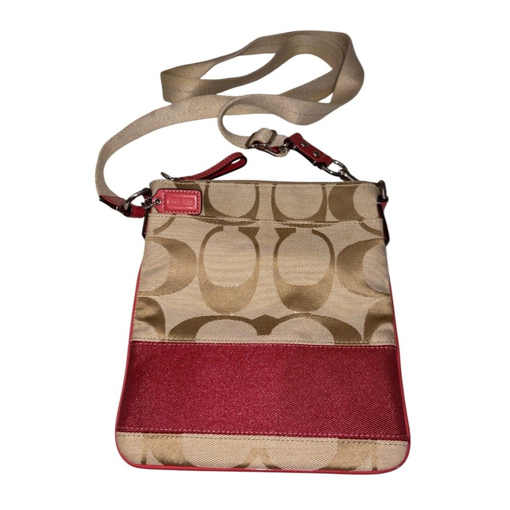 Coach Signature Jacquard Pink Stripe Swingpack Crossbody Shoulder Bag Purse Y2K